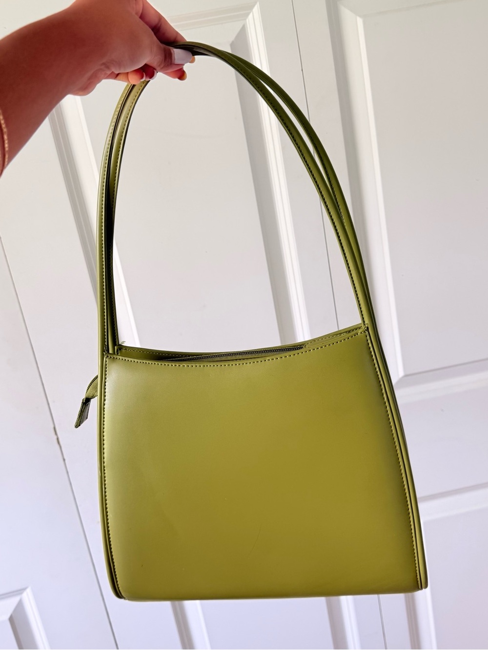 Olive Green Shoulder Bag – Minimal Leather Tote